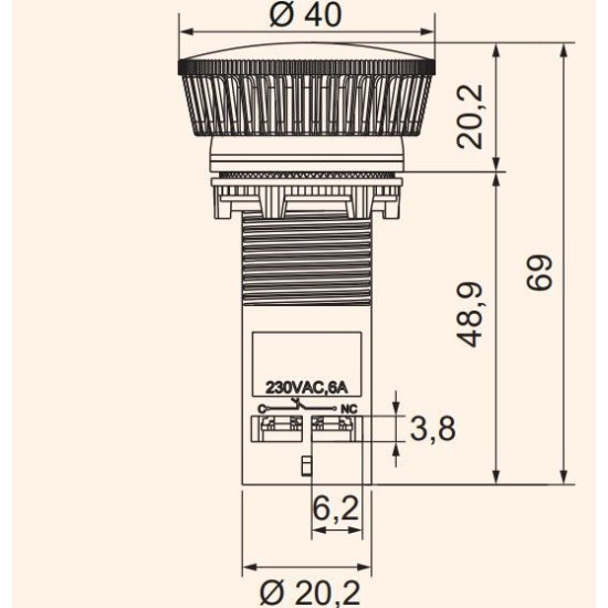 Кнопка моноблочна грибок ETI 004771482 ECM-T10-R (відключення поворотом 1NO червона)