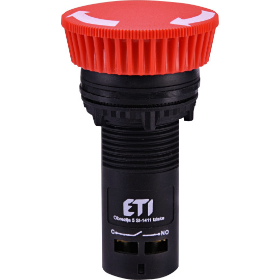 Кнопка моноблочна грибок ETI 004771482 ECM-T10-R (відключення поворотом 1NO червона)