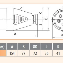 Кабельна силова вилка ETI 004482019 EV-3232 IP44 (32A 230V 2P+PE)