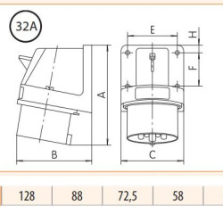 Кутова силова вилка ETI 004482109 ER-3232 IP44 (32A 230V 2P+PE)