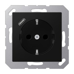Розетка з накладкою Jung A A1520-18CSWM з USB чорний