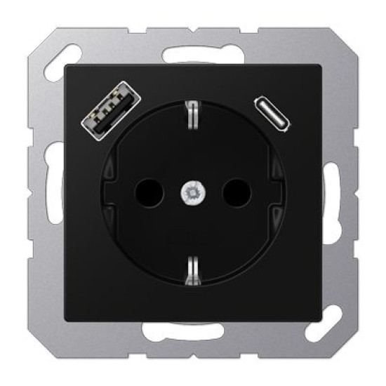 Розетка з накладкою Jung A A1520-15CASW з USB чорний