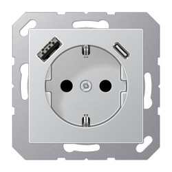 Розетка з накладкою Jung A A1520-15CAAL з USB тип (A+C) алюміній