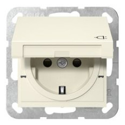 Розетка Gira System 55 з кришкою та шторками кремова глянцева (441401)