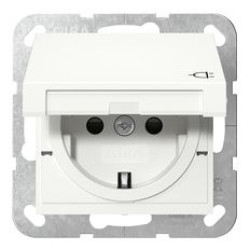 Розетка Gira System 55 з кришкою та шторками біла глянцева (441403)