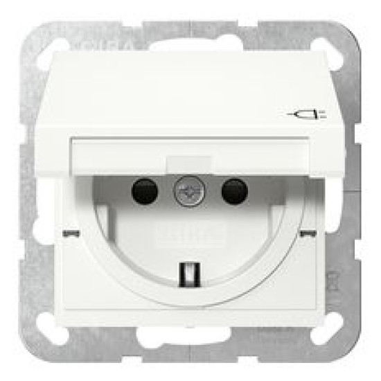 Розетка Gira System 55 з кришкою та шторками біла глянцева (441403)
