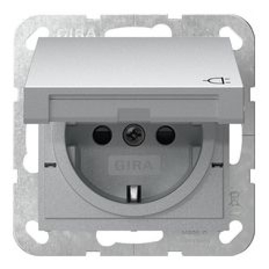 Розетка Gira System 55 з кришкою та шторками алюміній (441426)