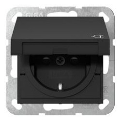 Розетка Gira System 55 з кришкою та шторками чорна матова (4414005)