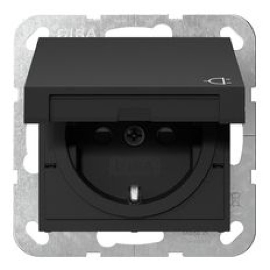 Розетка Gira System 55 з кришкою та шторками чорна матова (4414005)