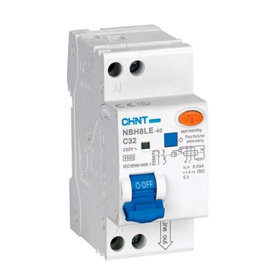 Диференційний вимикач Chint NBH8LE-40 1P+N C32 30мА AC 4,5кА (206065)