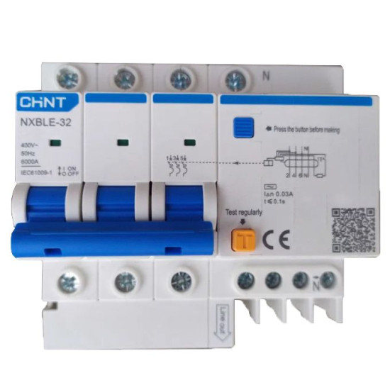 Диференційний вимикач Chint NXBLE-32 4P B6 300мА AC 6кА (819744)