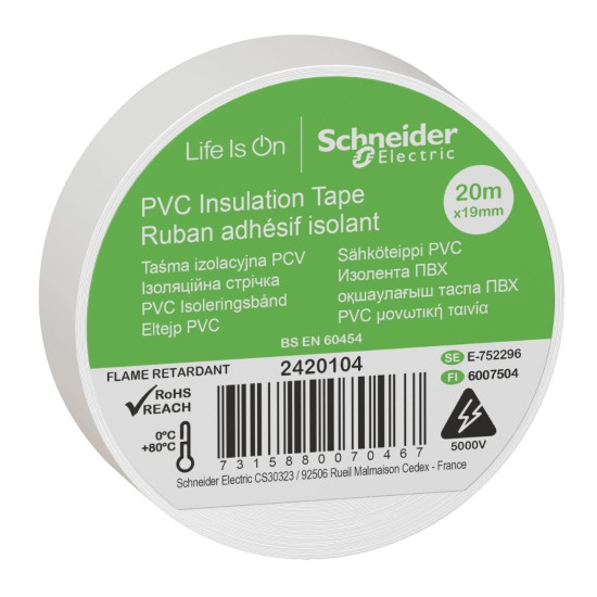Ізоляційна стрічка Schneider Electric 2420104 19ммх20м біла