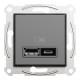 USB розетка Schneider Electric Asfora EPH2700371 USB/Type-C 2,4А антрацит
