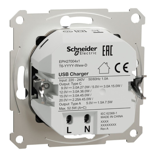 USB розетка Schneider Electric Asfora EPH2700471 USB/Type-C 3А 45Вт антрацит