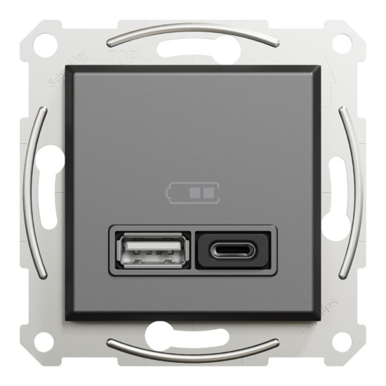 USB розетка Schneider Electric Asfora EPH2700471 USB/Type-C 3А 45Вт антрацит