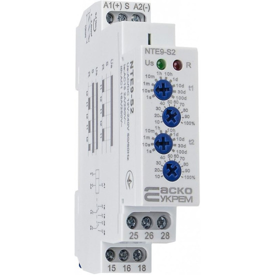 Реле часу асиметричного циклу Аско-Укрем NTE9-S2 2×SPDT (A0010240008)