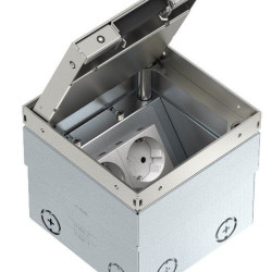 Розетковий люк OBO Bettermann (7368324) UDHOME2 2x розетки 250В 16A для покриття 15мм, (h.=110...135мм) 140х140х110мм