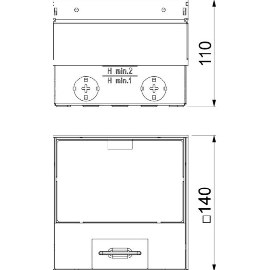 Розетковий люк OBO Bettermann (7368324) UDHOME2 2x розетки 250В 16A для покриття 15мм, (h.=110...135мм) 140х140х110мм