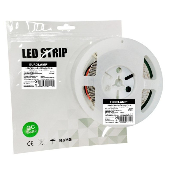LED стрічка Eurolamp COB 320 діодів/м 24В 3000K 5 метрів
