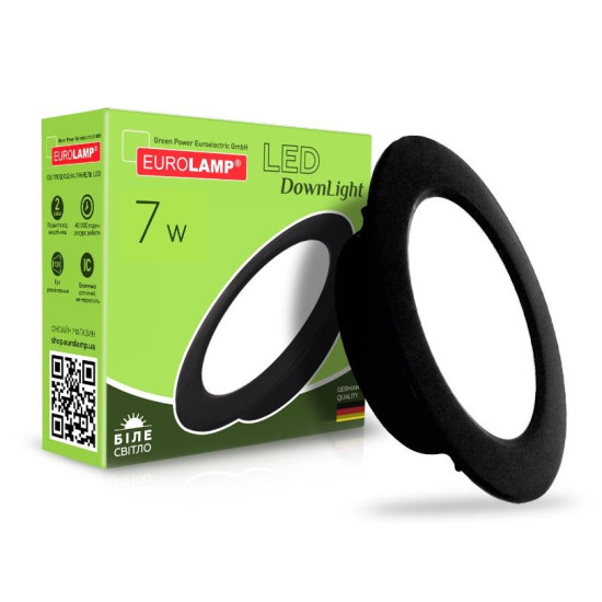 Круглий врізний світильник Eurolamp LED-DLR-7/4(new)(black) 7Вт 4000K