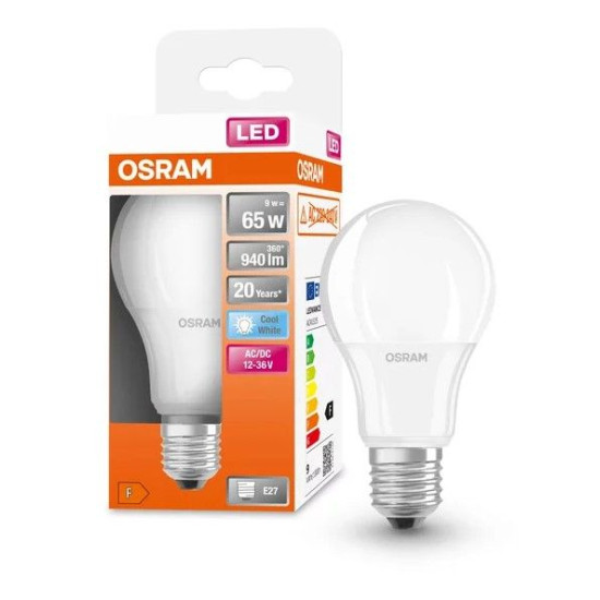 Лампа світлодіодна Osram LED CL A65 9Вт/840 12-36V FR E27 6х1