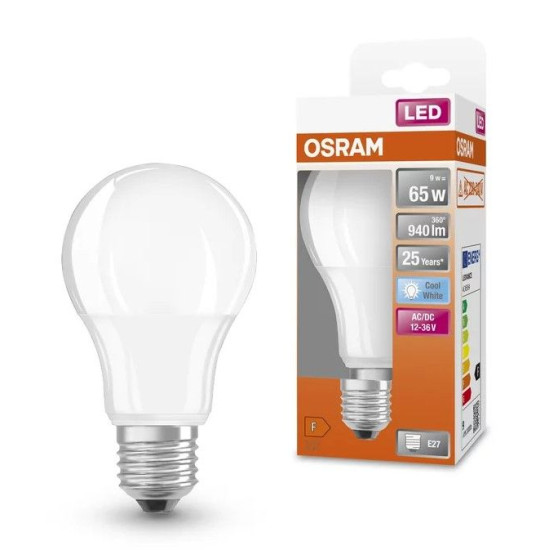 Лампа світлодіодна Osram LED CL A65 9Вт/840 12-36V FR E27 6х1