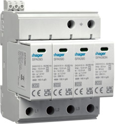 Розрядник (ПЗІП) Hager  T1+T2 4P 50kA 1,2кВ TN-S TT  + додатковий контакт