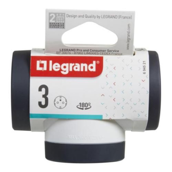 Поворотний блок «преміум» на 3 бічні розетки Legrand білий/чорний