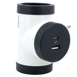 Поворотний блок «преміум» на 3 бічні розетки Legrand з USB A+C білий/чорний