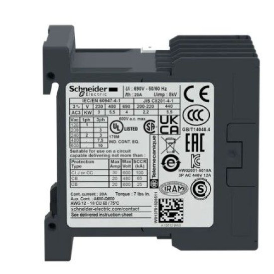 Контактор Schneider Electric TeSys K LC1K1201M7 3P 12A 220В