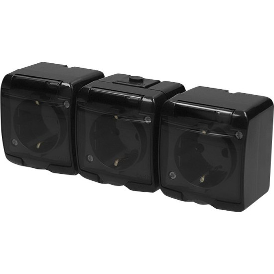 Розетка тримісна Eti Hermetics RHE-3sd-BL із з/к IP54 чорна/прозора кришка (4668092)