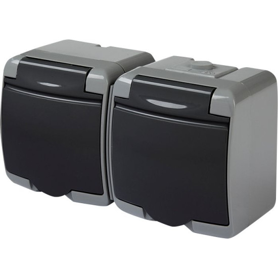 Розетка двомісна Eti Hermetics RHE-2s-SRG із з/к IP54 сіра/графітова кришка (4668107)