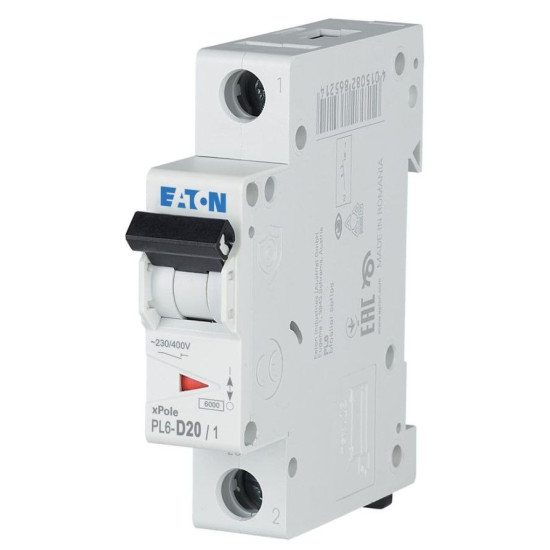 Автоматичний вимикач Eaton PL6-D20/1 6кА 20A