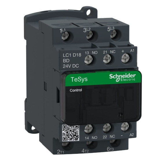 Контактор Schneider Electric LC1D18BD TeSys Deca 3Р, 18A, НВ+НЗ 24B обмежувач