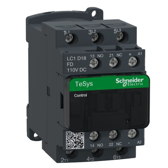 Контактор Schneider Electric LC1D18FD TeSys Deca 3Р, 18A, НВ+НЗ 110B обмежувач