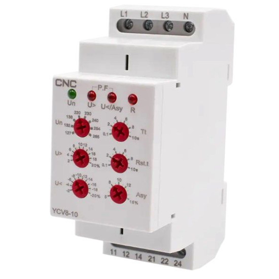 Реле контролю напруги CNC YCV8-10 M265 L1-L2-L3-N АС 127-265В 2СО 8А АС1 250В/DC 24В (Б00045682)
