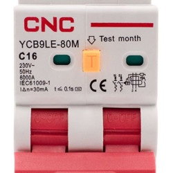 Диференційний вимикач CNC YCB9LE-80M C16А 1Р+N 6кА 30мА (Б00044011)