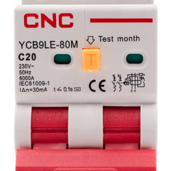 Диференційний вимикач CNC YCB9LE-80M C20А 1Р+N 6кА 30мА (Б00044014)