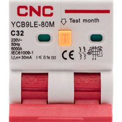 Диференційний вимикач CNC YCB9LE-80M C32А 1Р+N 6кА 30мА (Б00044016)