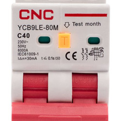 Диференційний вимикач CNC YCB9LE-80M C40А 1Р+N 6кА 30мА (Б00044017)