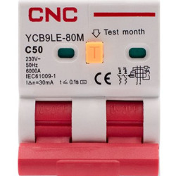 Диференційний вимикач CNC YCB9LE-80M C50А 1Р+N 6кА 30мА (Б00044018)