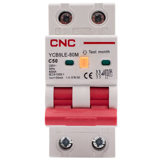 Диференційний вимикач CNC YCB9LE-80M C50А 1Р+N 6кА 30мА (Б00044018)