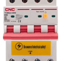 Диференційний вимикач CNC YCB9LE-80M C63А 3Р+N 6кА 30мА (Б00044027)