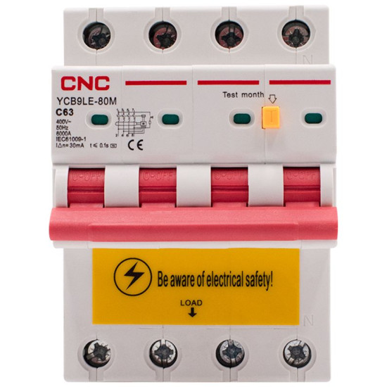 Диференційний вимикач CNC YCB9LE-80M C63А 3Р+N 6кА 30мА (Б00044027)