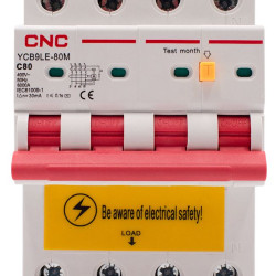 Диференційний вимикач CNC YCB9LE-80M C80А 3Р+N 6кА 30мА (Б00044028)