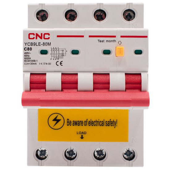 Диференційний вимикач CNC YCB9LE-80M C80А 3Р+N 6кА 30мА (Б00044028)