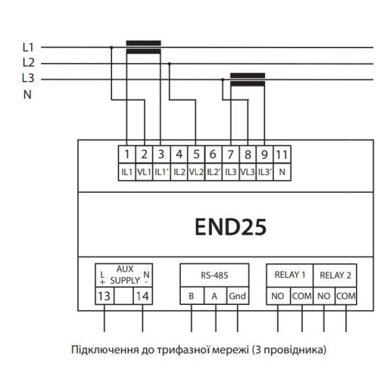 Аналізатор параметрів мережі ETI END25-RSA 2 вихідні контакти RS-485 (4656954)