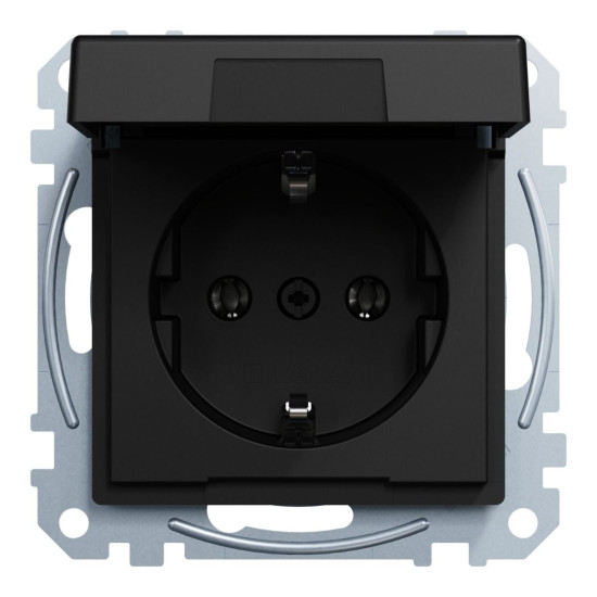 Механізм розетки SCHUKO з кришкою Merten System M, MEG2311-0403 (матовий чорний)