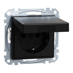 Механізм розетки SCHUKO з кришкою та захисними шторками Merten System M, MEG2310-0403 (матовий чорний)