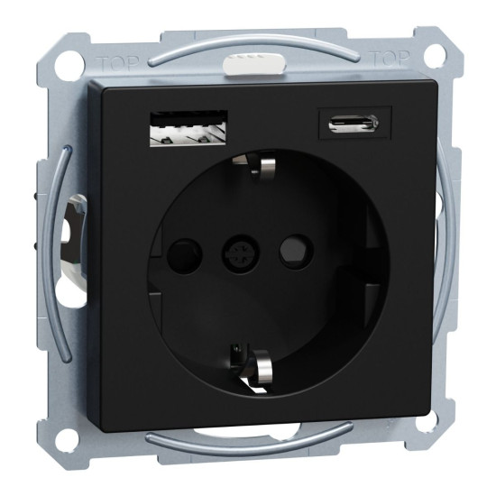 Розетка з подвійною USB-зарядкою 3 А, тип А+С Merten System M, MEG2367-0403 (матовий чорний)